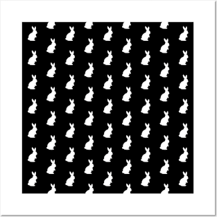 Rabbit Silhouette Pattern (white/black) Posters and Art